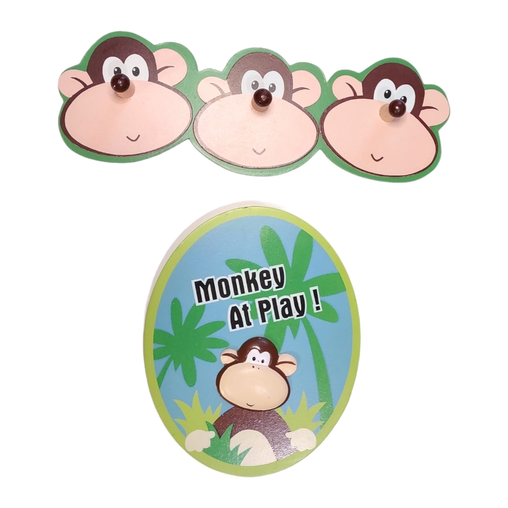 Kids Monkey Theme Coat Towel Hanger & Room Wall Decor Home Accent - Picture 2 of 12